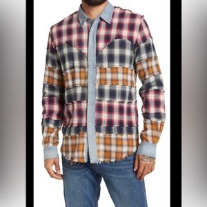 Six Week residency flannel shirt Patchwork Plaid Western Snap Shirt Men’s Small